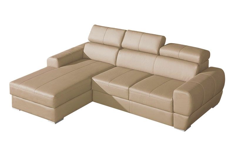 Sladenia 05 sofa in zand met bedfunctie en opbergbox - 251 x 167 cm (b x d) - voetenbank: links