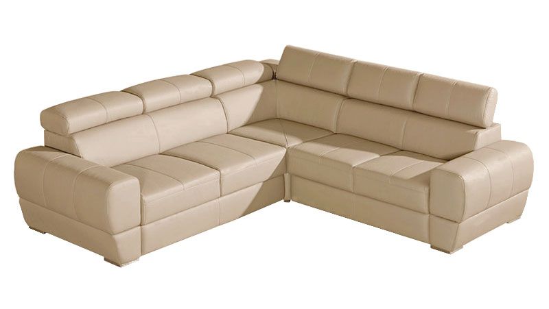 Sladenia 06 sofa in zand met bedfunctie en lade - 255 x 235 cm (b x d) - voetenbank: rechts