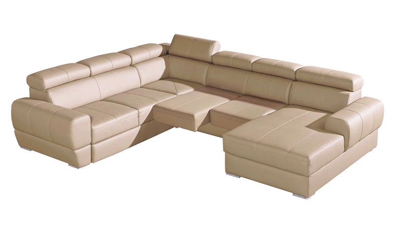 Sladenia 07 sofa in zand met bedfunctie en opbergbox - 302 x 255 cm (b x d) - voetenbank: rechts