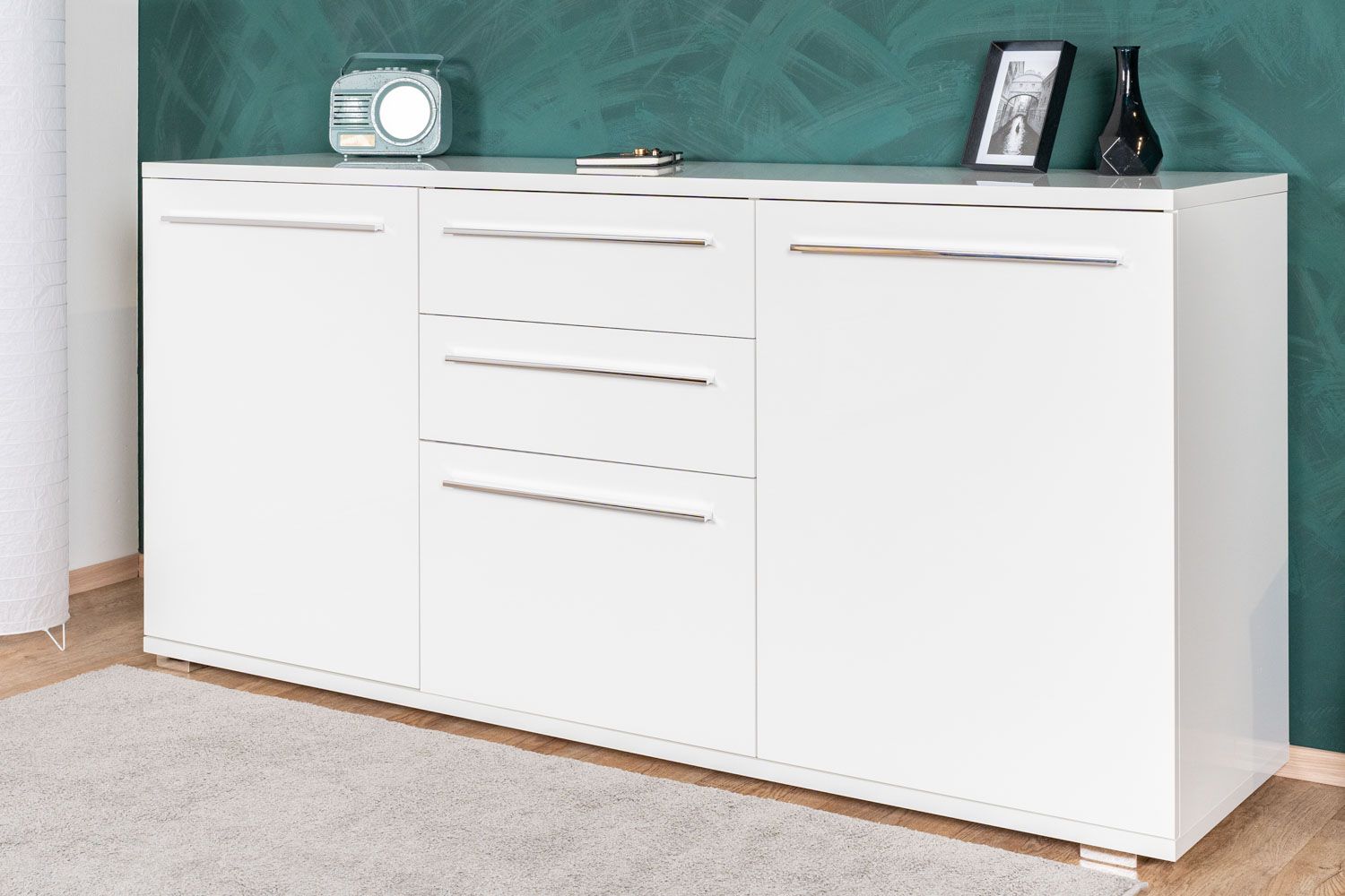 dressoir / ladekast Garim 7, kleur: wit hoogglans - 85 x 180 x 45 cm (h x b x d)