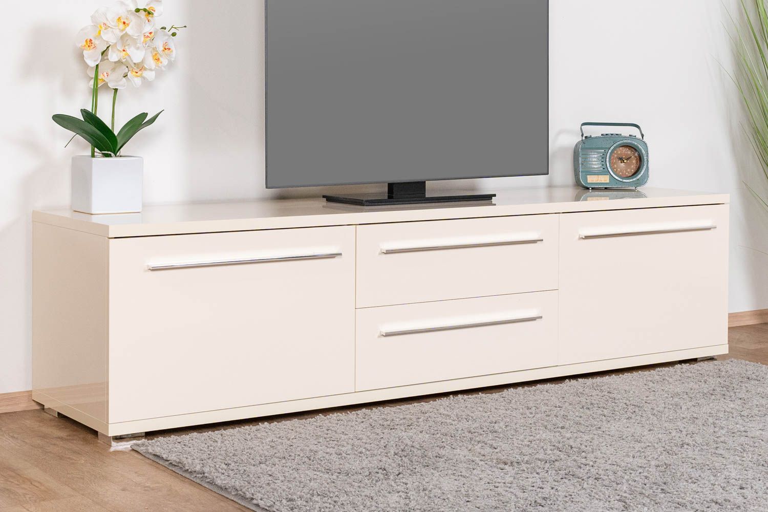 TV-onderkast Garim 34, kleur: beige hoogglans - 46 x 180 x 45 cm (h x b x d)