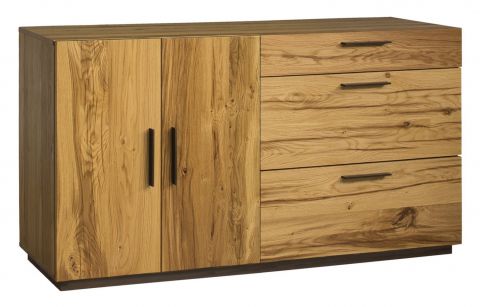 Kommode / Sideboard mit Soft Close System Serrator 02, Eiche natur geölt / Dunkelbraun, 77 x 149 x 45 cm, natürliches Eichenfurnier, 3 Schubladen
