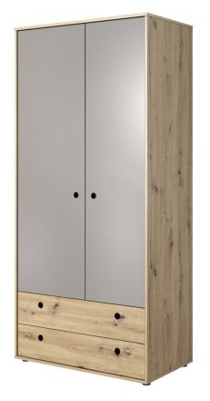 draaideurkast / kledingkast Moknine 02 , kleur: eiken / platina grijs - 194 x 90 x 50 cm (H x B x D)