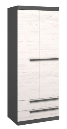 Kledingkast / draaideurkast Sidi 07, kleur: grijs / wit grenen - 194 x 80 x 54 cm (h x b x d)