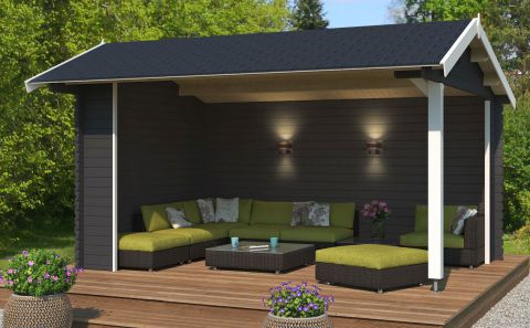 Dakbedekking G282 Koolstofgrijs - 34 mm houten huis, vloeroppervlak: 12,26 m², zadeldak