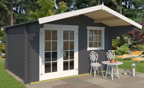 Tuinhuisje G263 Carbon grijs - blokhut 34 mm, vloeroppervlak: 10,20 m², schuin dak