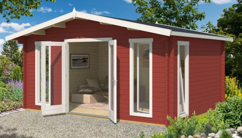 Chalet / tuinhuis G291 Zweeds rood incl. vloer - blokhut 44 mm, grondoppervlakte: 17,28 m², zadeldak