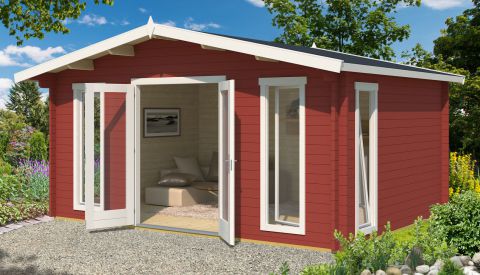 Chalet / tuinhuis G290 Zweeds rood incl. vloer - blokhut 44 mm, grondoppervlakte: 33,06 m², zadeldak