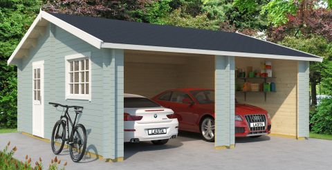 Houten garage H91 Glacier green - 44 mm houten woning, grondoppervlakte: 33.00 m², zadeldak