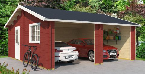 Houten garage H91 Zweeds rood - 44 mm houten huis, grondoppervlakte: 33,00 m², zadeldak