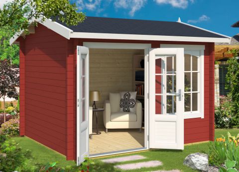 Blokhut / tuinhuis G172 Zweeds rood incl. vloer - 44 mm, oppervlakte: 7,02 m², zadeldak