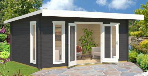 Chalet / tuinhuis G18 Carbon grijs incl. vloer - 44 mm, grondoppervlakte: 17,50 m², monopitch dak