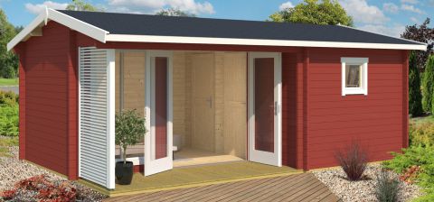 Chalet / tuinhuis G154 Zweeds rood incl. vloer en terras - 44 mm houten huisje, grondoppervlakte: 21,27 m², zadeldak