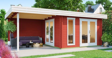 Chalet / tuinhuis G285 Zweeds rood incl. vloer - 44 mm, grondoppervlakte: 22,75 m², plat dak