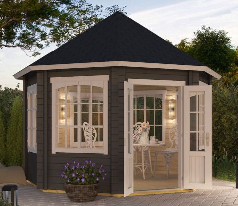 Chalet / tuinhuis G67 Carbon grijs incl. vloer - 44 mm, bruikbare oppervlakte: 9,50 m², tentdak
