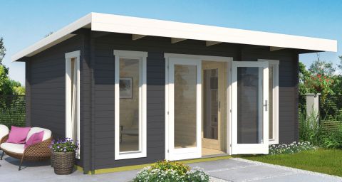 Blokhut / tuinhuis G20 Carbon grijs incl. vloer - 44 mm, grondoppervlakte: 20,40 m², monopitch dak