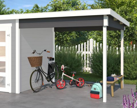 Aanbouw dak voor tuinhuis G264 Carbon Grey - 28 mm blokhut profielplanken, oppervlakte: 4,75 m², lessenaarsdak
