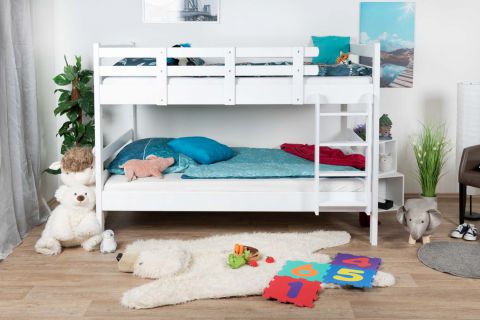Kinderbed stapelbed "Easy Premium Line" K24/n, hoofd- en voeteneind recht, massief beukenhout wit gelakt - ligvlak: 120 x 190 cm, deelbaar
