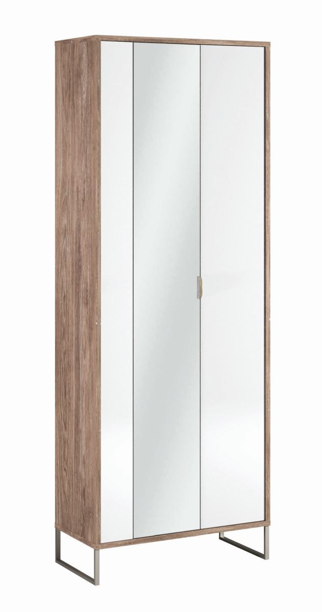 Kledingkast met spiegel Albondon 15, kleur: eiken / wit glans - Afmetingen: 188 x 71 x 35 cm (H x B x D)