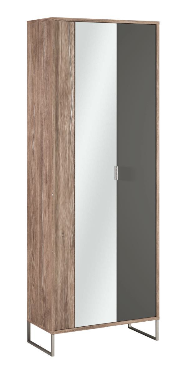 Kledingkast met spiegel Albondon 15, kleur: eiken / antraciet - Afmetingen: 188 x 71 x 35 cm (H x B x D)