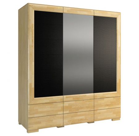 Draaideurkast / kledingkast "Lipik" 40, kleur: eiken / zwart, deels massief - Afmetingen: 204 x 182 x 61 cm (H x B x D)