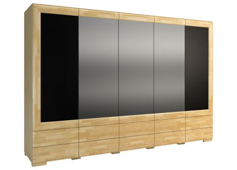 Draaideurkast / kledingkast "Lipik" 44, kleur: eiken / zwart, deels massief - Afmetingen: 204 x 303 x 61 cm (H x B x D)