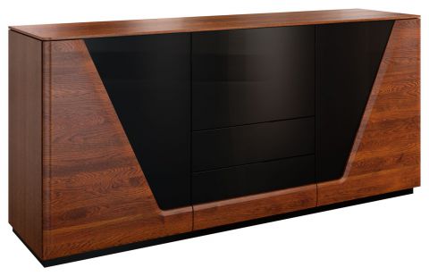 sideboard / ladekast "Medulin" 03, kleur: walnoot / zwart, deels massief - Afmetingen: 86 x 185 x 50 cm (H x B x D)