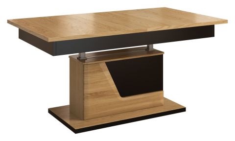 In hoogte - lengte verstelbare salontafel "Belica" 08, kleur: eiken natuur / zwart, deels massief - Afmetingen: 59 - 77 x 130 - 218 x 80 cm (H x B x D)
