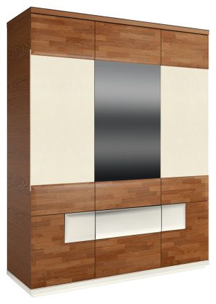 Draaideurkast / kledingkast "Postira" 37, kleur: walnoten / wit, deels massief - afmetingen: 210 x 163 x 62 cm (H x B x D)