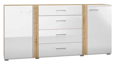 Dressoir / sideboard kast Tullahoma 06, kleur: eiken / wit glans - afmetingen: 90 x 190 x 42 cm (H x B x D), met 2 deuren, 4 laden en 4 vakken.