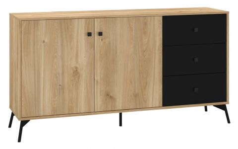 Sideboard kast /dressoir Lincolnia 04, kleur: eiken / zwart - afmetingen: 85 x 160 x 40 cm (H x B x D), met 2 deuren, 3 laden en 4 vakken