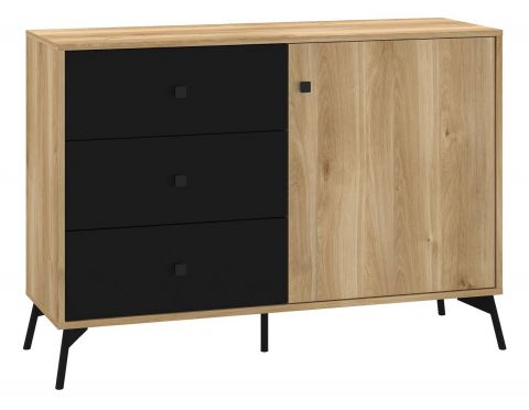 sideboard kast /dressoir Lincolnia 05, kleur: eiken / zwart - afmetingen: 85 x 120 x 40 cm (H x B x D), met 1 deur, 3 laden en 2 vakken