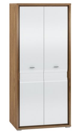 Draaideurkast / kleerkast Tempe 01, kleur: walnoten  / wit hoogglans, frontinzet: wit - afmetingen: 203 x 92 x 62 cm (h x b x d), met 2 deuren en 3 vakken