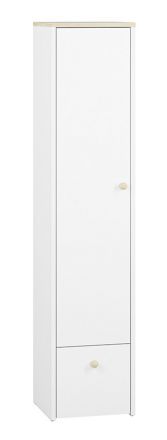 Kinderkamer - Kast Egvad 06, kleur: wit / beuken - afmetingen: 193 x 43 x 40 cm (H x B x D), met 1 deur, 1 lade en 4 vakken