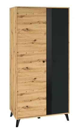 Kledingkast met één kledingstang Lassila 01, kleur: Artisan eiken / zwart - afmetingen: 191 x 92 x 54 cm (H x B x D), met 2 deuren en vijf vakken