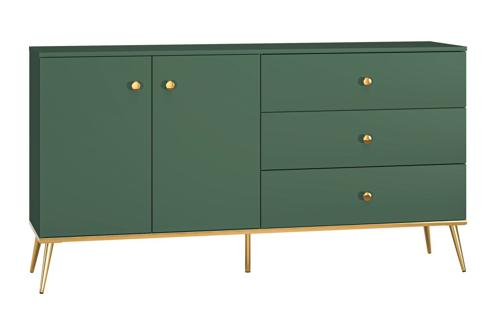 Ladekast /dressoir /sideboard kast Inari 03, kleur: bos groen - afmetingen: 85 x 160 x 40 cm (h x b x d), met 2 deuren, 3 laden en 2 vakken