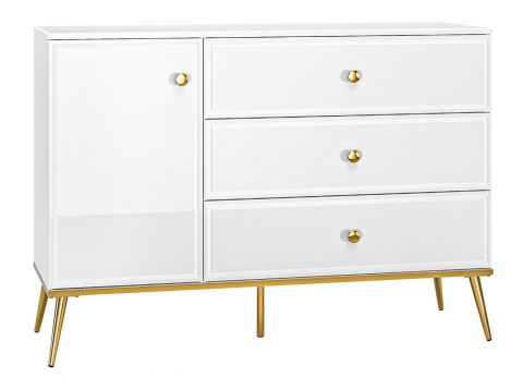 dressoir / sideboard kast Roanoke 05, kleur: wit / glanzend wit - Afmetingen: 85 x 120 x 40 cm (H x B x D), met 1 deur, 3 laden en 2 vakken