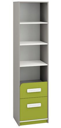 Kinderkamer - openkast / Highboard kast 06, kleur: platina grijs / wit / groen - Afmetingen: 199 x 50 x 40 cm (H x B x D), met 2 laden en 4 vakken