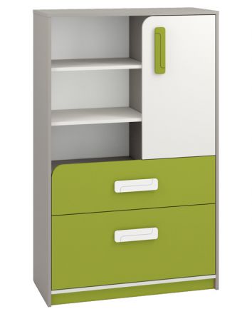 Kinderkamer - ladekast / dressoir Renton 07, kleur: platina grijs / wit / groen - afmetingen: 140 x 92 x 40 cm (H x B x D), met 1 deur, 2 laden en 6 vakken