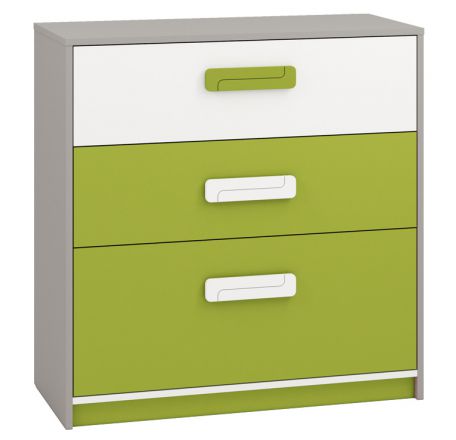 Kinderkamer - ladekast / dressoir Renton 10, kleur: platina grijs / wit / groen - afmetingen: 94 x 92 x 40 cm (H x B x D), met 3 laden