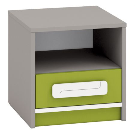 Kinderkamer - Nachtkastje Renton 13, kleur: platina grijs / wit / groen - afmetingen: 40 x 40 x 40 cm (H x B x D), met 1 lade en 1 vakje