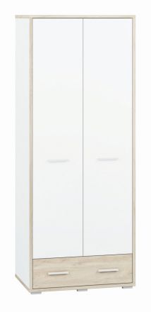 Tienerkamer / jongerenkamer - draaideurkast / kleerkast Vorken 01, kleur: eiken / wit - afmetingen: 200 x 80 x 51 cm (H x B x D), met 2 deuren, 1 lade en 2 vakken