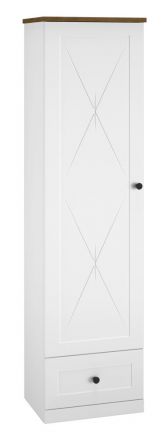 Kast Oulainen 03, kleur: wit / eik - afmetingen: 200 x 55 x 40 cm (H x B x D), met 1 deur, 1 lade en 5 vakken