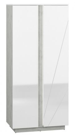 Draaideurkast / kleerkast Antioch 01, kleur: wit glanzend / lichtgrijs - afmetingen: 201 x 92 x 51 cm (h x b x d), met 2 deuren en 5 vakken