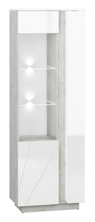 Vitrinekast Antioch 03, design: links, kleur: wit glanzend / lichtgrijs - afmetingen: 201 x 69 x 40 cm (h x b x d), met 2 deuren en 10 vakken