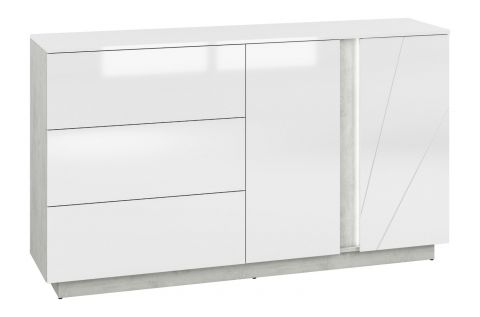 dressoir / ladekast Antioch 06, kleur: wit glanzend / lichtgrijs - afmetingen: 95 x 165 x 40 cm (h x b x d), met 2 deuren, 3 laden en 4 vakken