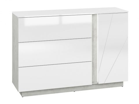 dressoir / ladekast Antioch 07, kleur: wit glanzend / lichtgrijs - afmetingen: 95 x 138 x 40 cm (h x b x d), met 1 deur, 3 laden en 2 vakken