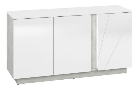dressoir / ladekast Antioch 08, kleur: wit glanzend / lichtgrijs - afmetingen: 73 x 138 x 40 cm (h x b x d), met 3 deuren en 4 vakken