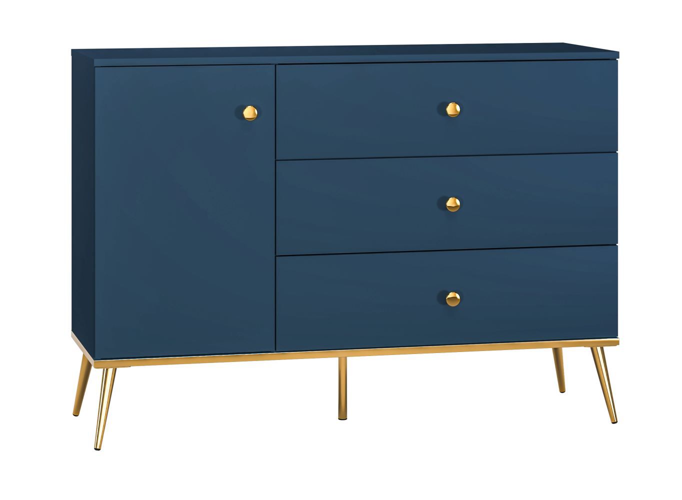 Ladekast /dressoir /sideboard kast /sideboard kast Kumpula 04, kleur: donkerblauw - afmetingen: 85 x 120 x 40 cm (H x B x D), met 1 deur, 3 laden en 2 vakken
