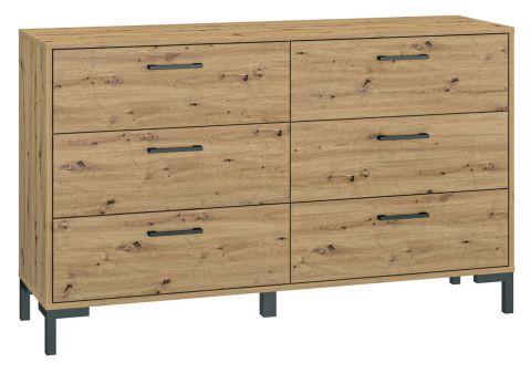 dressoir / sideboard kast Pandrup 11, kleur: eiken - afmetingen: 83 x 138 x 40 cm (H x B x D), met 6 laden